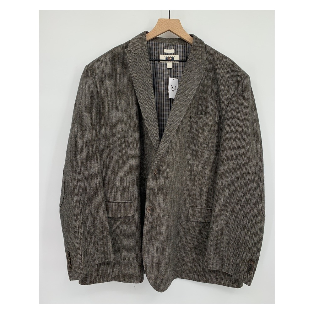 Joseph Abboud Blazer Mens 3X/54 Brown Herringbone Wool Blend Elbow Patch NEW
